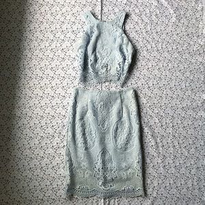 Lulu’s icey blue lace two-piece set